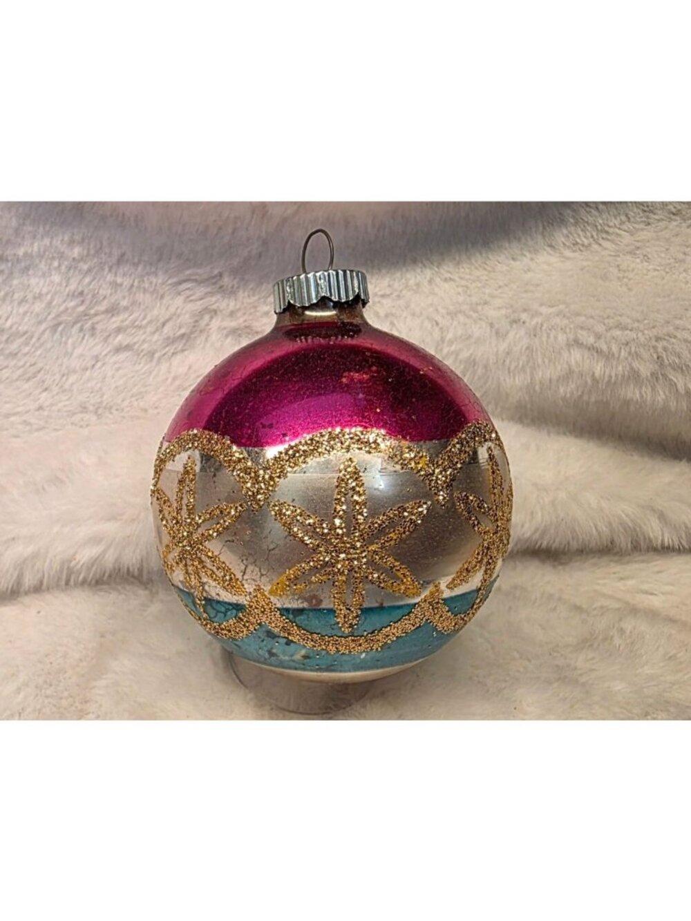 Vintage MCM Mica Stenciled Shiny Brite Mercury Glass Christmas Ornament USA